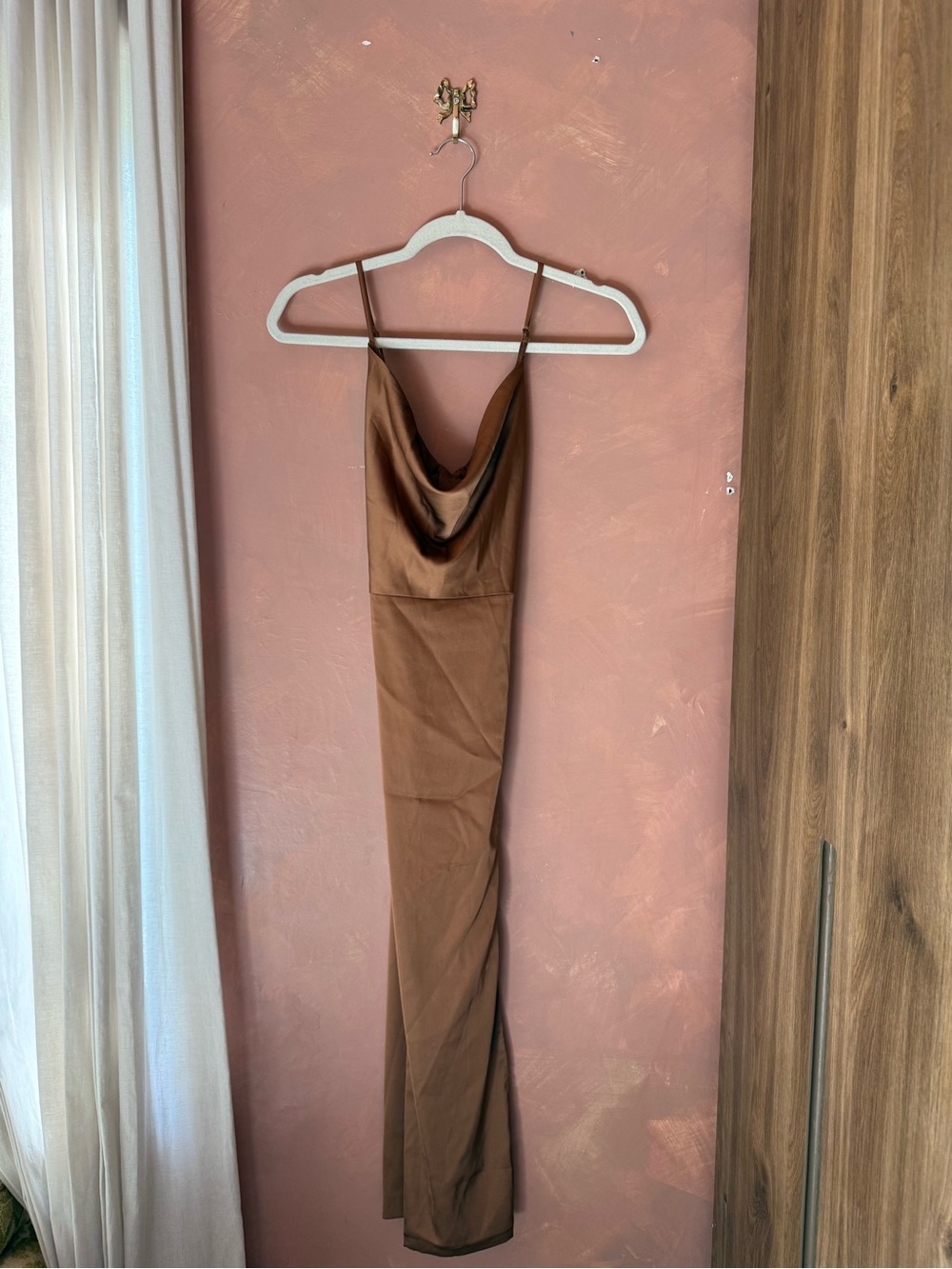 Fashion Nova Brown Satin Cowl Slip Dress